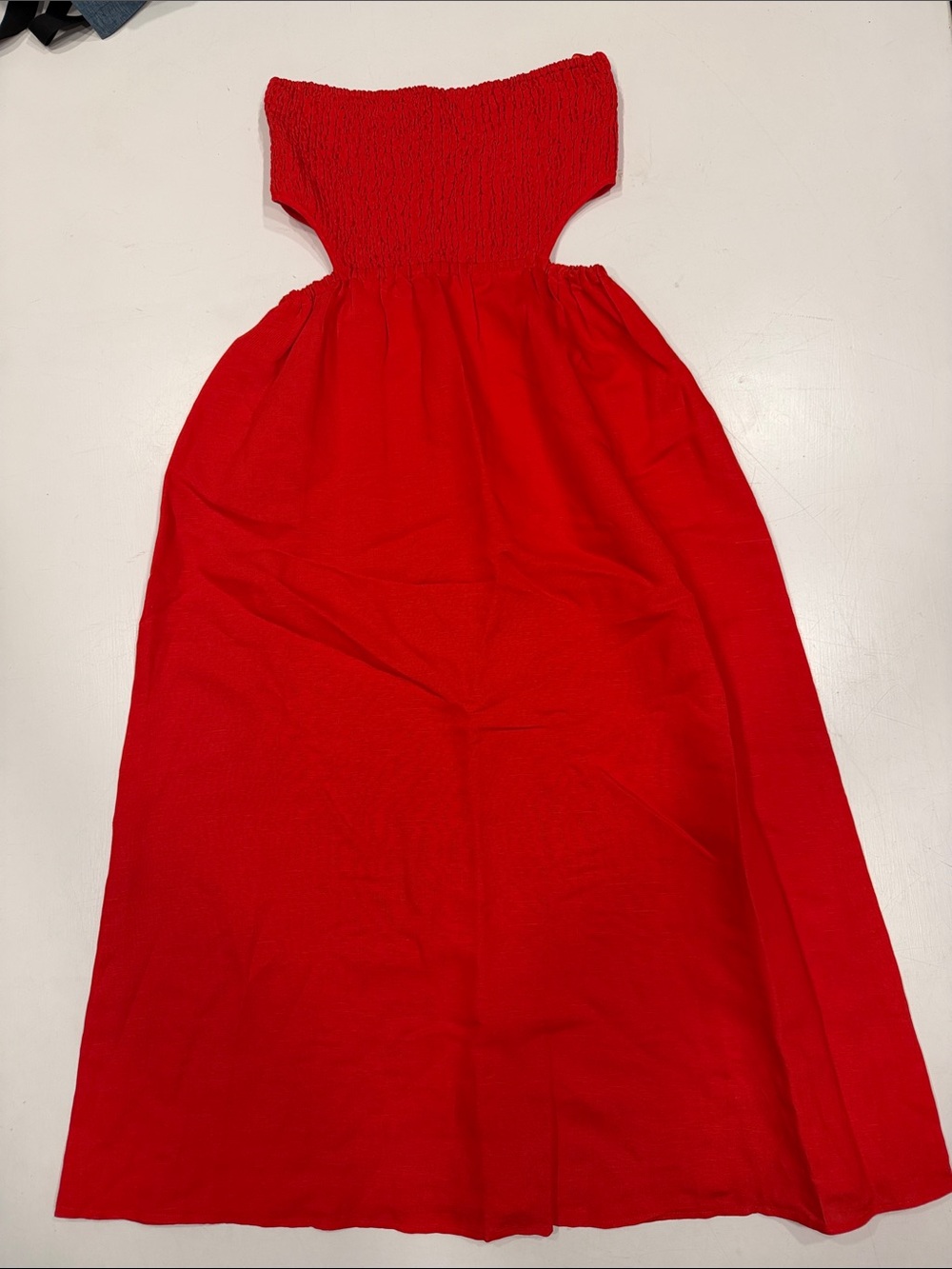 Gianni Bini Red Strapless Smocked Maxi Dress